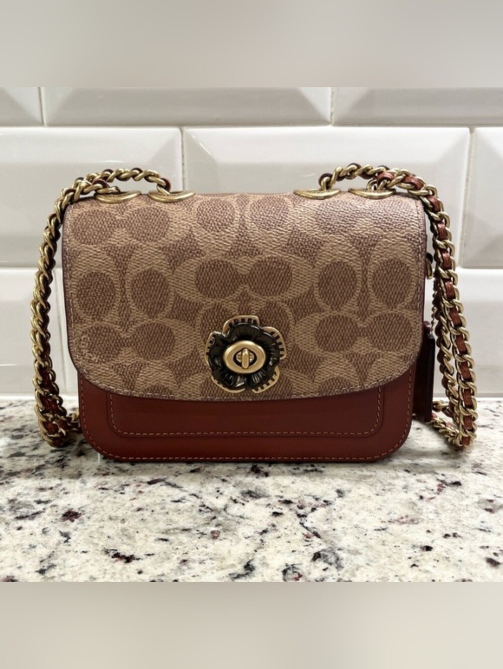 Coach Madison Mini Shoulder/Crossbody Signature Canvas with Tea Rose NWOT